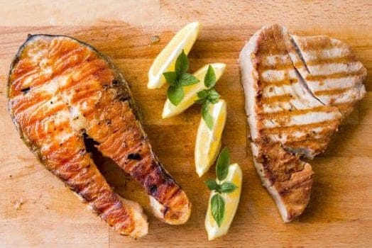 pesce e carne alla griglia