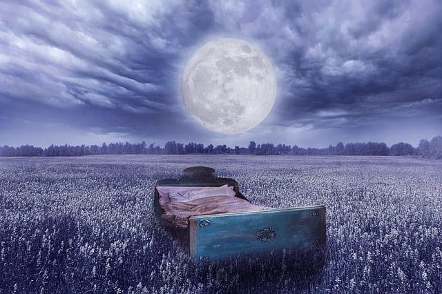 sogno realtà - un letto in un prato, la luna piena